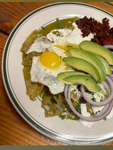 plate with eggs, avocado, beans and rice